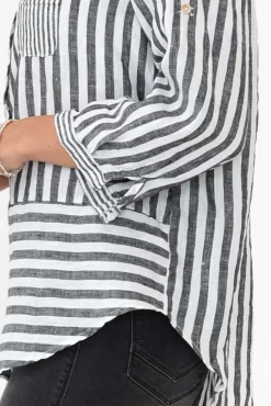 Linen Tops<Worthier Hyatt Charcoal Stripe Linen Shirt