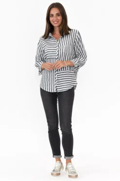 Linen Tops<Worthier Hyatt Charcoal Stripe Linen Shirt