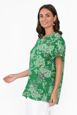 Linen Tops<Cali and Co Idalia Green Blossom Linen Top