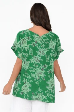 Linen Tops<Cali and Co Idalia Green Blossom Linen Top