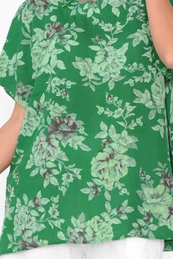 Linen Tops<Cali and Co Idalia Green Blossom Linen Top
