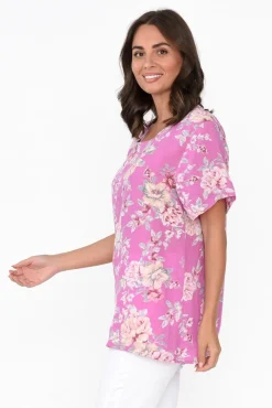 Linen Tops<Cali and Co Idalia Pink Blossom Linen Top