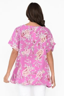 Linen Tops<Cali and Co Idalia Pink Blossom Linen Top