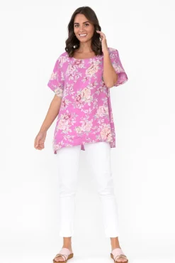 Linen Tops<Cali and Co Idalia Pink Blossom Linen Top
