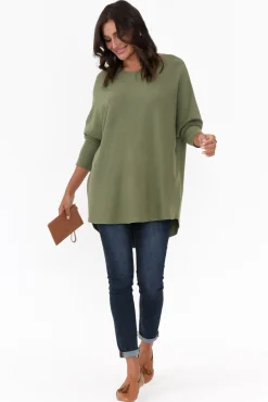 Knitwear<Cali and Co Iman Khaki Knit Drape Jumper