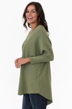 Knitwear<Cali and Co Iman Khaki Knit Drape Jumper