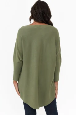 Knitwear<Cali and Co Iman Khaki Knit Drape Jumper