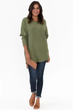 Knitwear<Cali and Co Iman Khaki Knit Drape Jumper