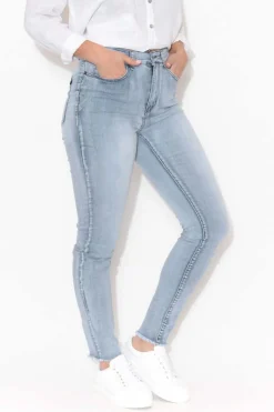 Jeans<PQ Indiana Light Denim Frayed Slim Fit Jean