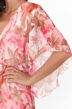 Below Knee Dresses<L'amore Ireland Peach Hibiscus Ruffle Dress