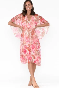 Below Knee Dresses<L'amore Ireland Peach Hibiscus Ruffle Dress
