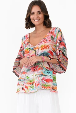 Sleeved Tops<Inoa Iris Pink Garden Silk Tie Top