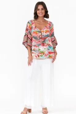 Sleeved Tops<Inoa Iris Pink Garden Silk Tie Top