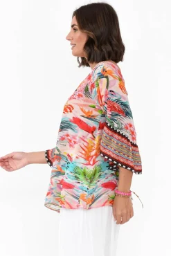 Sleeved Tops<Inoa Iris Pink Garden Silk Tie Top