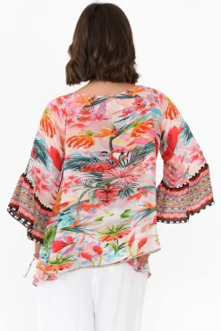 Sleeved Tops<Inoa Iris Pink Garden Silk Tie Top