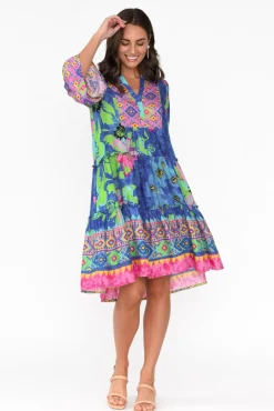 Above Knee Dresses<Escape Isabelle Blue Blossom Tiered Dress