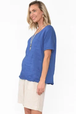 Cotton Tops<Cali and Co Ishana Cobalt Linen Cotton Top