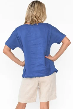 Cotton Tops<Cali and Co Ishana Cobalt Linen Cotton Top