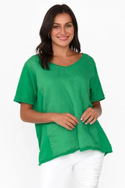 Cotton Tops<Cali and Co Ishana Green Linen Cotton Top