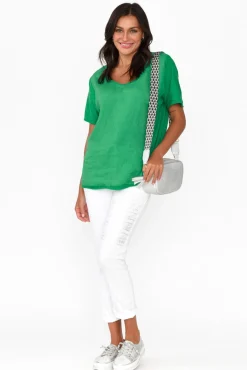 Cotton Tops<Cali and Co Ishana Green Linen Cotton Top