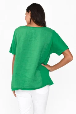 Cotton Tops<Cali and Co Ishana Green Linen Cotton Top
