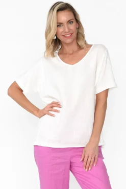 Cotton Tops<Cali and Co Ishana White Linen Cotton Top