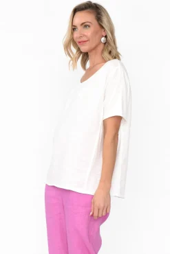 Cotton Tops<Cali and Co Ishana White Linen Cotton Top
