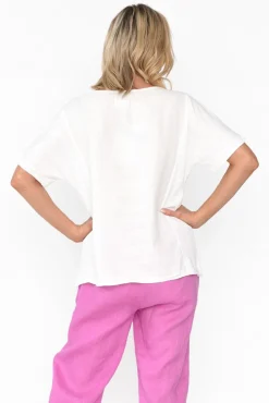 Cotton Tops<Cali and Co Ishana White Linen Cotton Top
