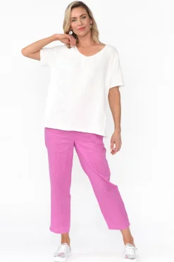 Cotton Tops<Cali and Co Ishana White Linen Cotton Top