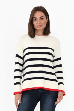 Knitwear<Betty Basics Isobel White Stripe Knit Jumper