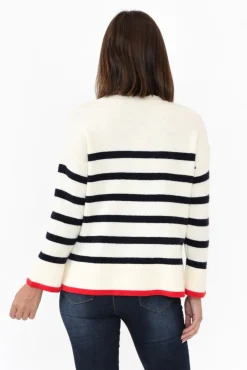Knitwear<Betty Basics Isobel White Stripe Knit Jumper