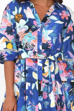Cotton Dresses<Liberty Rose Ives Cobalt Floral Linen Cotton Shirt Dress