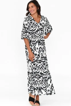 Maxi Dresses<Orientique Izmir Black Geo Frill Sleeve Dress