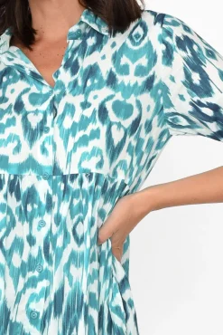 Cotton Dresses<Orientique Izmir Turquoise Geo Organic Cotton Tiered Dress