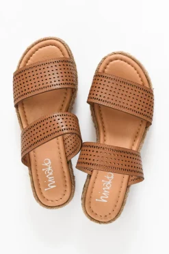 Slides<Hinako Jabiru Tan Leather Platform Slide