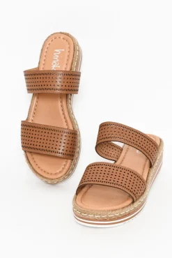 Slides<Hinako Jabiru Tan Leather Platform Slide