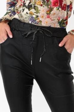 Pants<Indigo Designs Jacinta Black Wet Look Stretch Pant