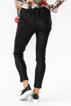 Pants<Indigo Designs Jacinta Black Wet Look Stretch Pant
