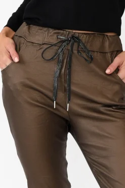 Pants<Indigo Designs Jacinta Bronze Wet Look Stretch Pant