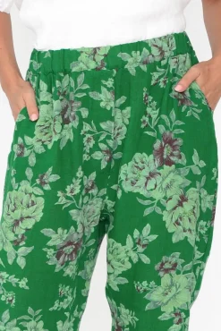 Pants<Cali and Co Jacqui Green Blossom Linen Pants