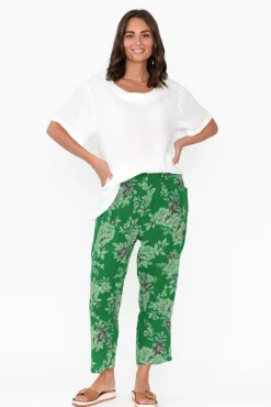 Pants<Cali and Co Jacqui Green Blossom Linen Pants
