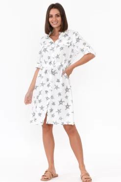 Linen Dresses<Threadz Jada White Star Linen Dress