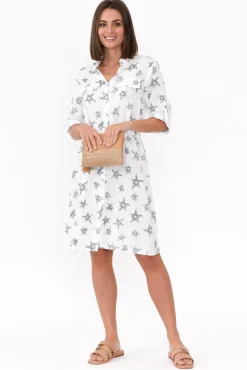 Linen Dresses<Threadz Jada White Star Linen Dress