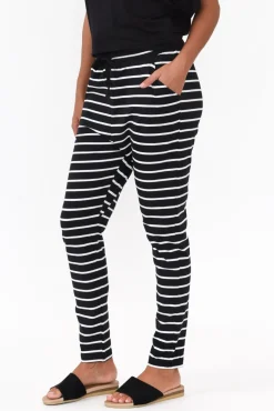 Pants<Betty Basics Jade Black And White Stripe Slouch Pant
