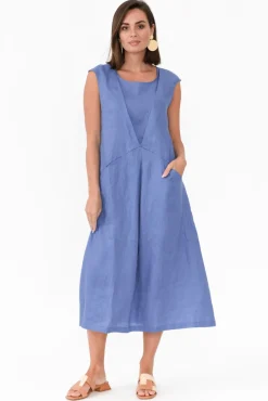 Linen Dresses<Tirelli Jaden Blue V Flange Linen Dress