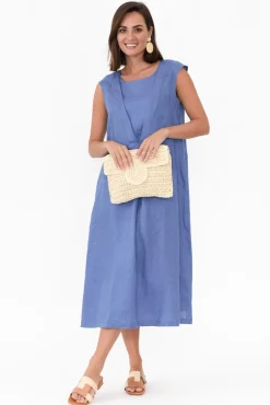 Linen Dresses<Tirelli Jaden Blue V Flange Linen Dress
