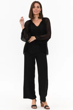 Sleeved Tops<La Strada James Black Front Tie Silk Top