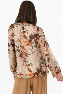 Sleeved Tops<La Strada James Rust Leaf Front Tie Silk Top