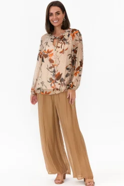Sleeved Tops<La Strada James Rust Leaf Front Tie Silk Top