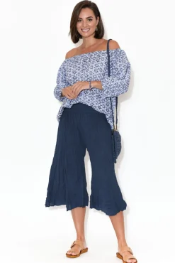 Pants<Namastai Janet Navy Cropped Crinkle Cotton Pant
